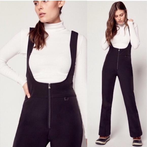Vintage Fera Chamomix Stretch Ski Bib Wool Straight Leg Black Size 12 Aspen Chic - Picture 1 of 15
